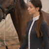 navy competition shirt lifestyle with horse