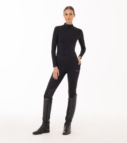 Black Women's compression riding leggings front whole outfit
